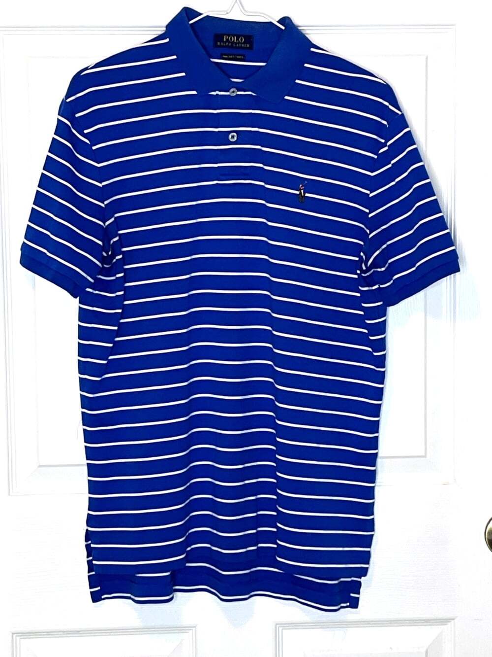 Polo Ralph Lauren Polo Shirt Pony Blue White Stripe Pima Soft Touch Side Slits